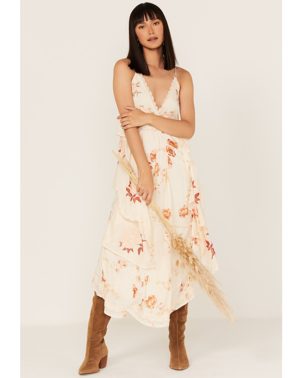 Free People Women's Audrey Embroidered Floral Sleeveless Midi Dress