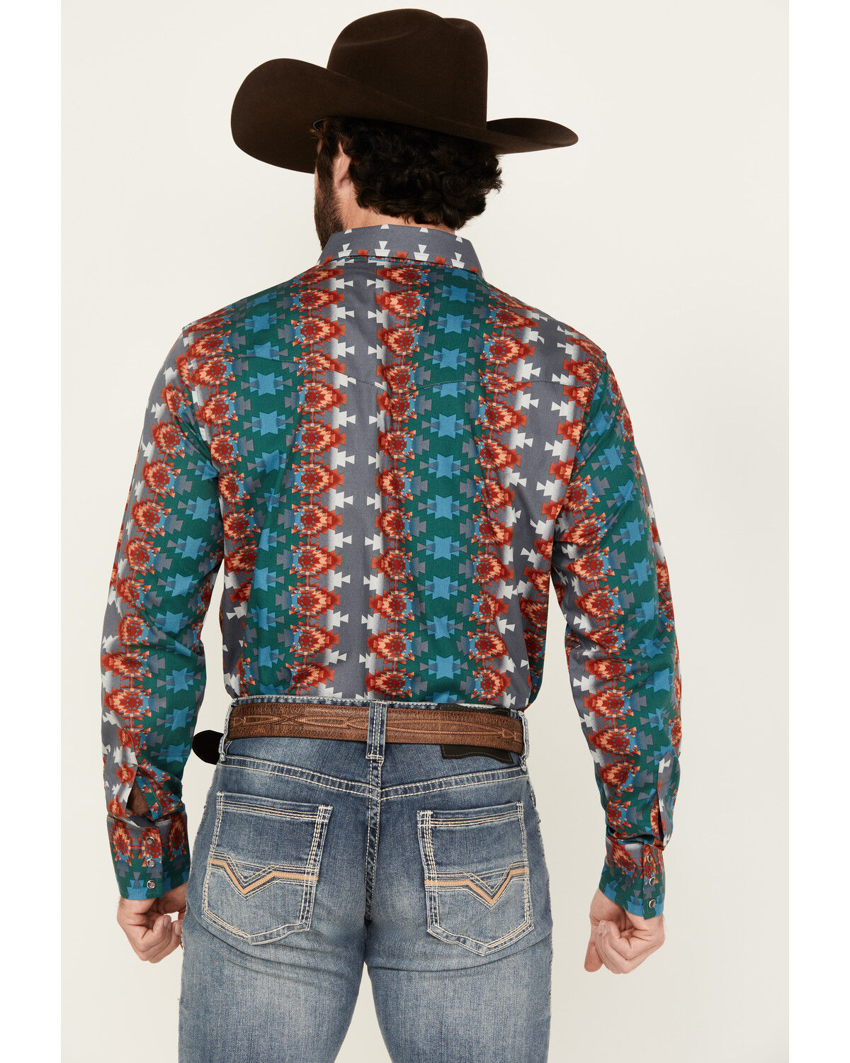 Wrangler Men's Checotah Southwestern Print Long Sleeve Snap Western Shirt