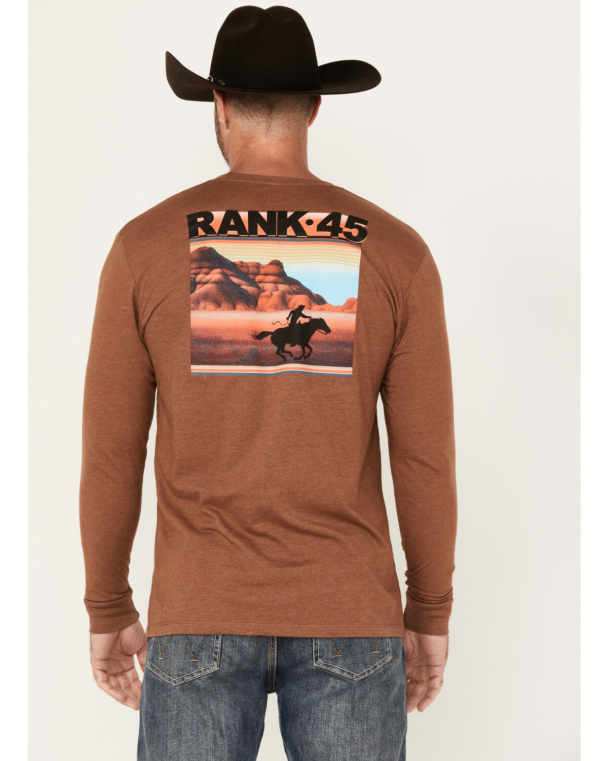 RANK 45® Men's Sunset Scenic Cowboy Long Sleeve Graphic T-Shirt