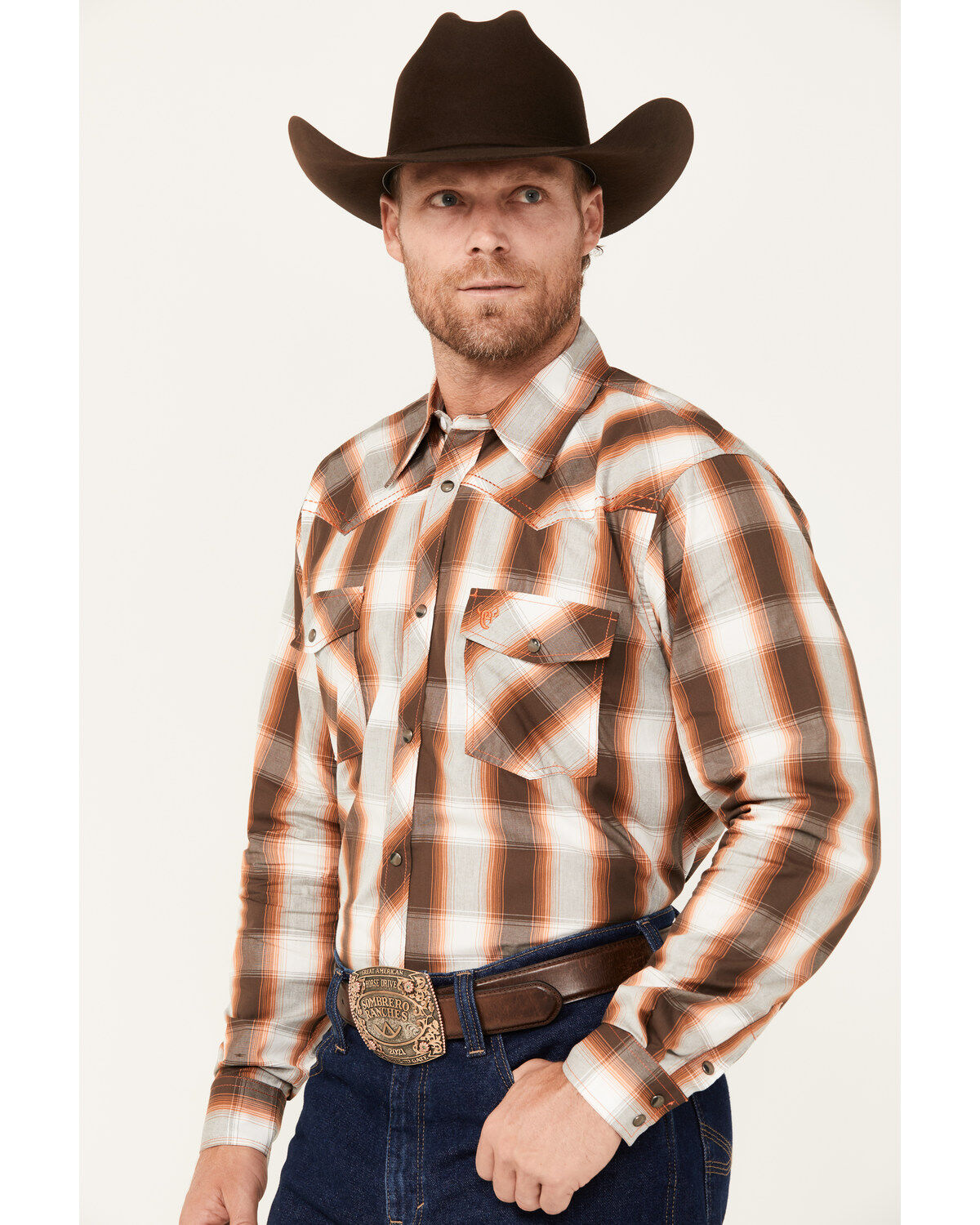 Cowboy Hardware Men's Hombre Plaid Print Long Sleeve Snap Western Shirt
