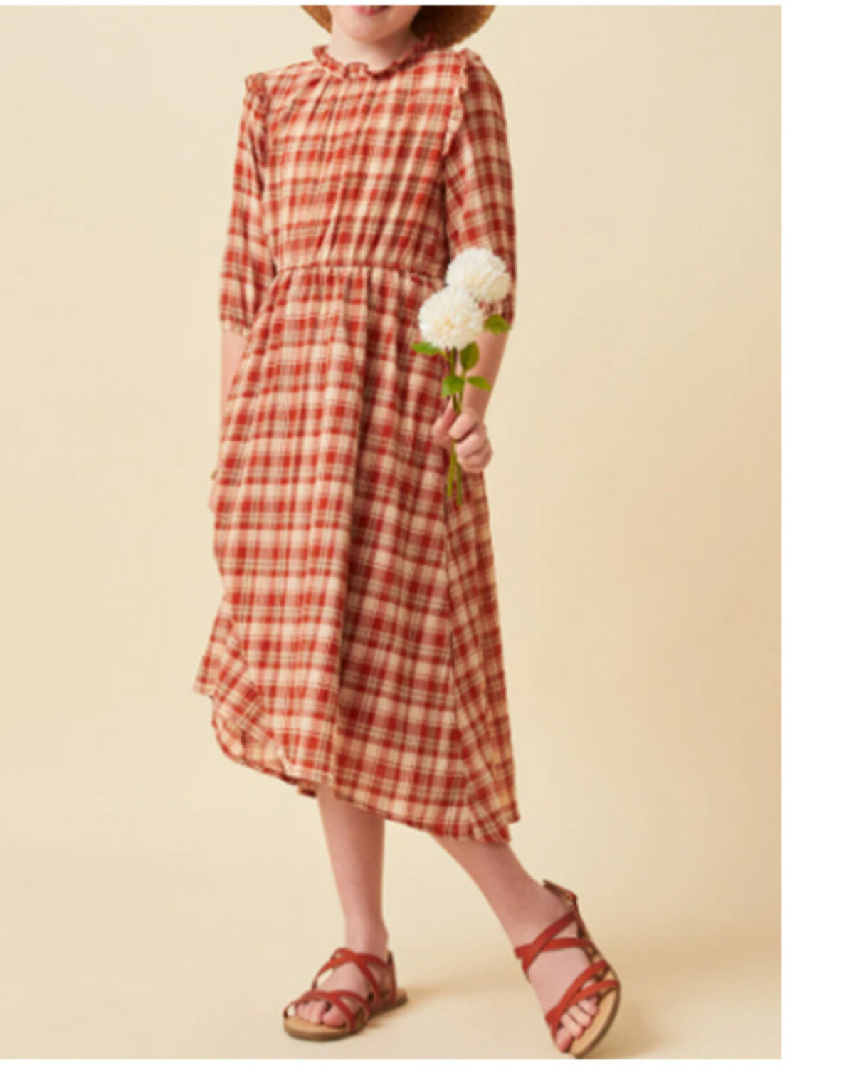 Hayden Girls' Plaid Print Ruffle Puff Sleeve Midi Dress