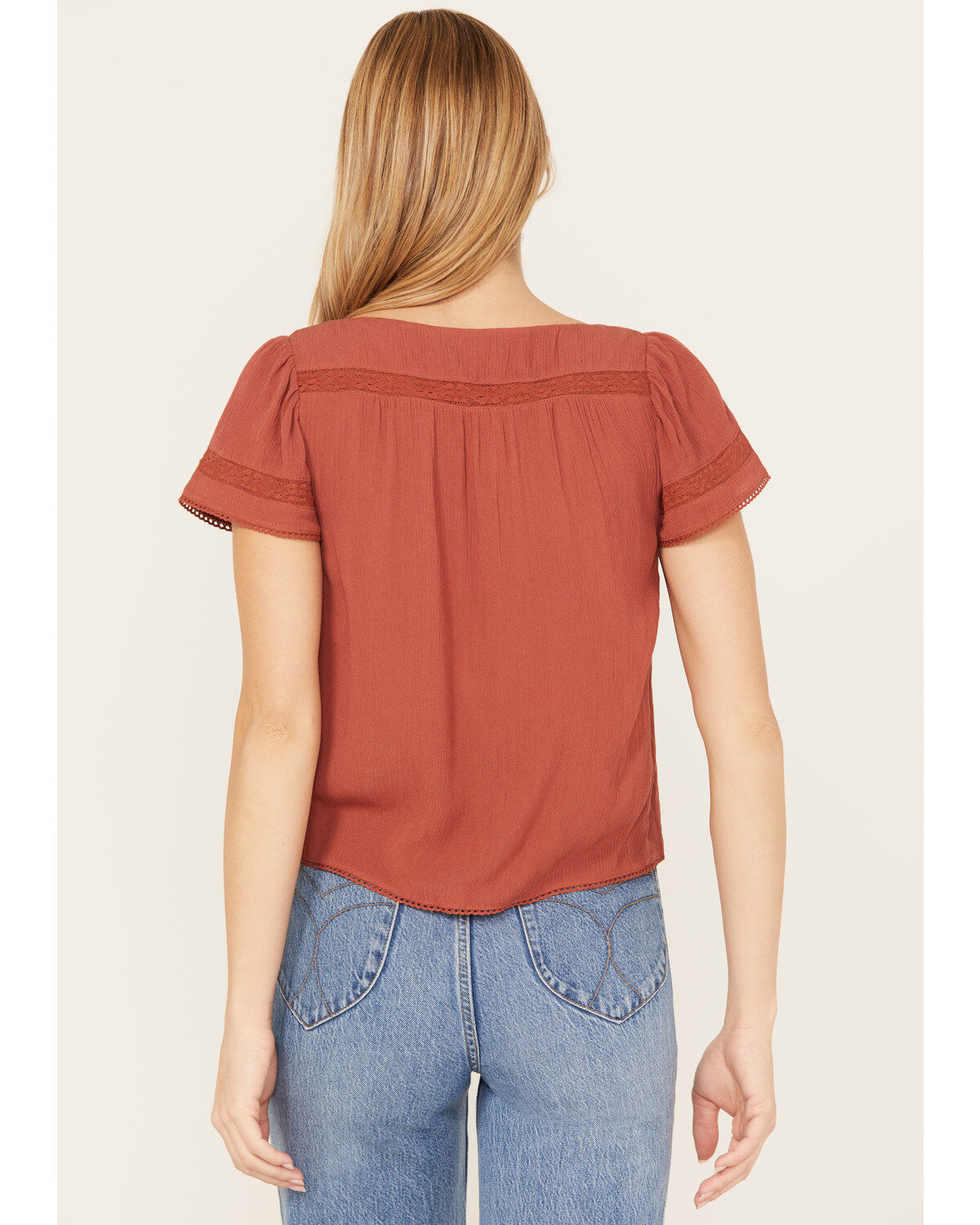 Jolt Women's Button Front Square Neck Peasant Top