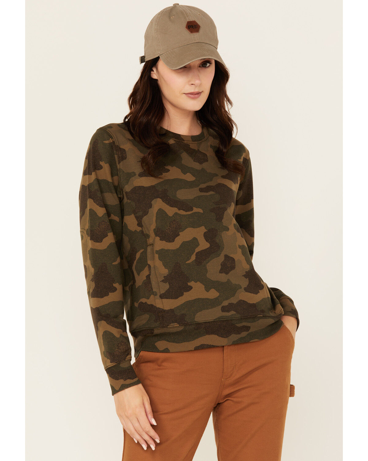 Lucky Brand Workwear Women's Camo Print French Terry Crew Neck Sweatshirt