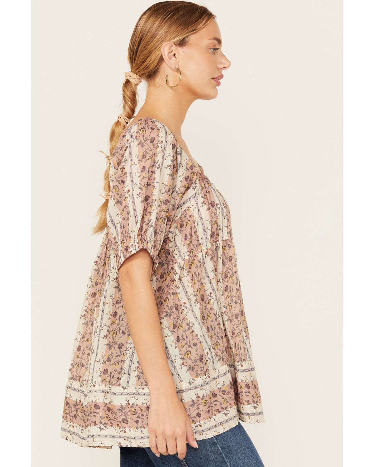 Free People Women's Vintage Lover Floral Print Short Sleeve Blouse