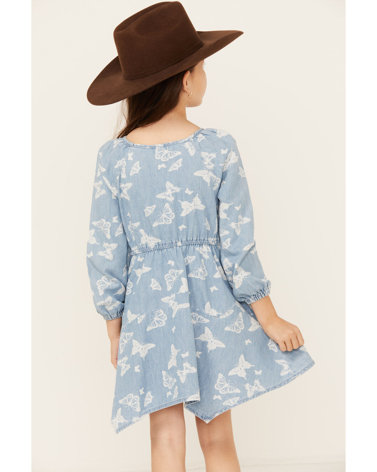 Wrangler Girls' Butterfly Print Denim Long Sleeve Dress