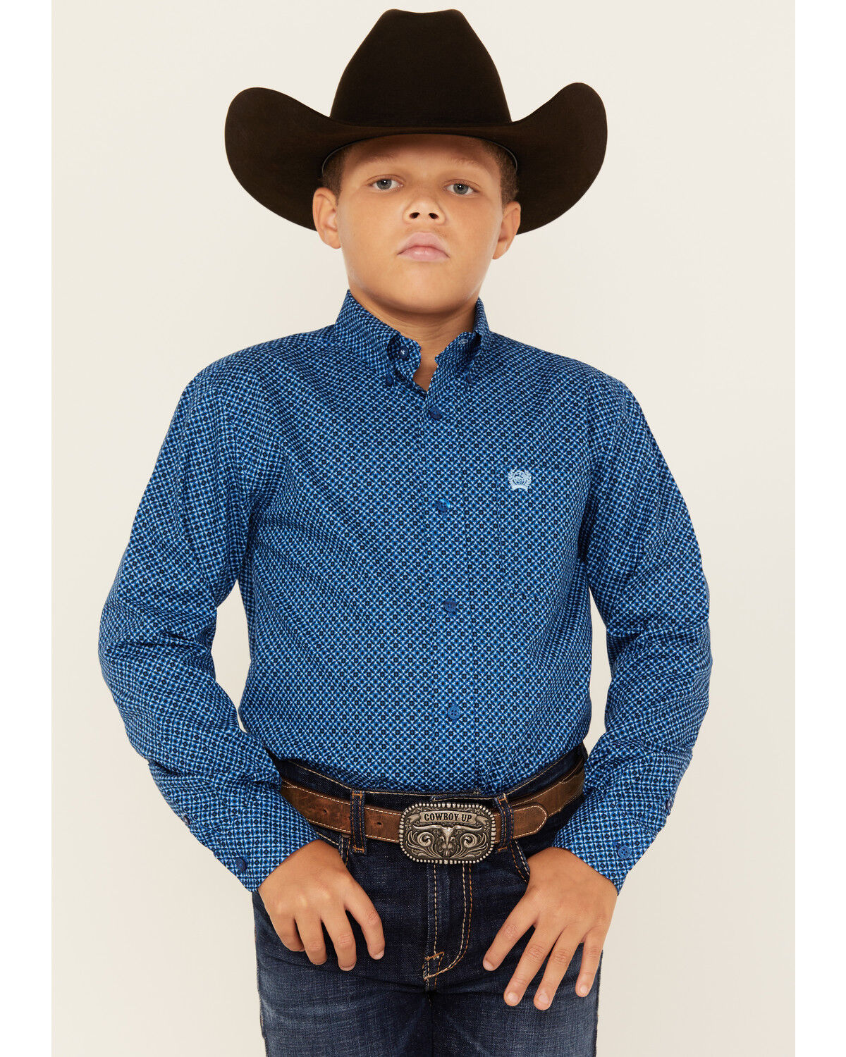 Cinch Boys' Geo Print Long Sleeve Button-Down Western Shirt