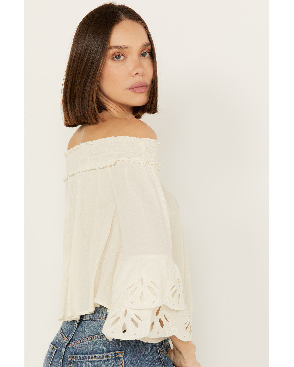 Shyanne Women's Embroidered Cut Out Off The Shoulder Top