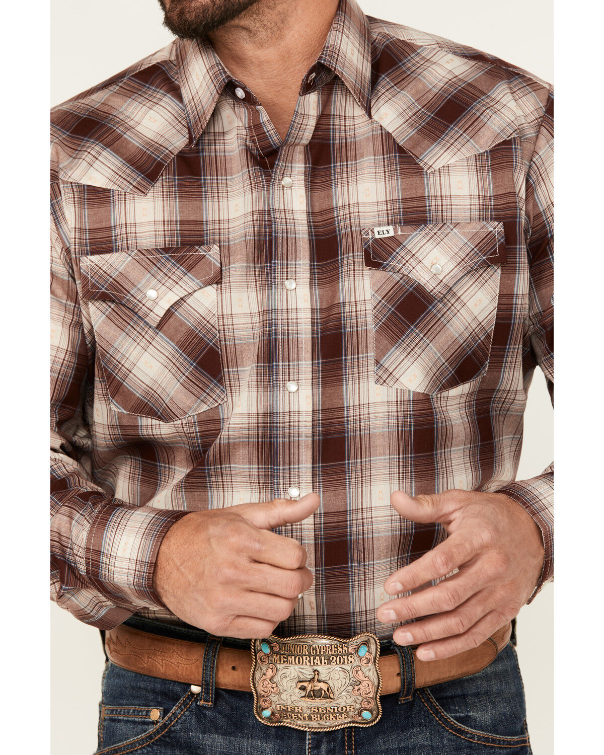 Ely Walker Men's Plaid Print Long Sleeve Pearl Snap Western Shirt