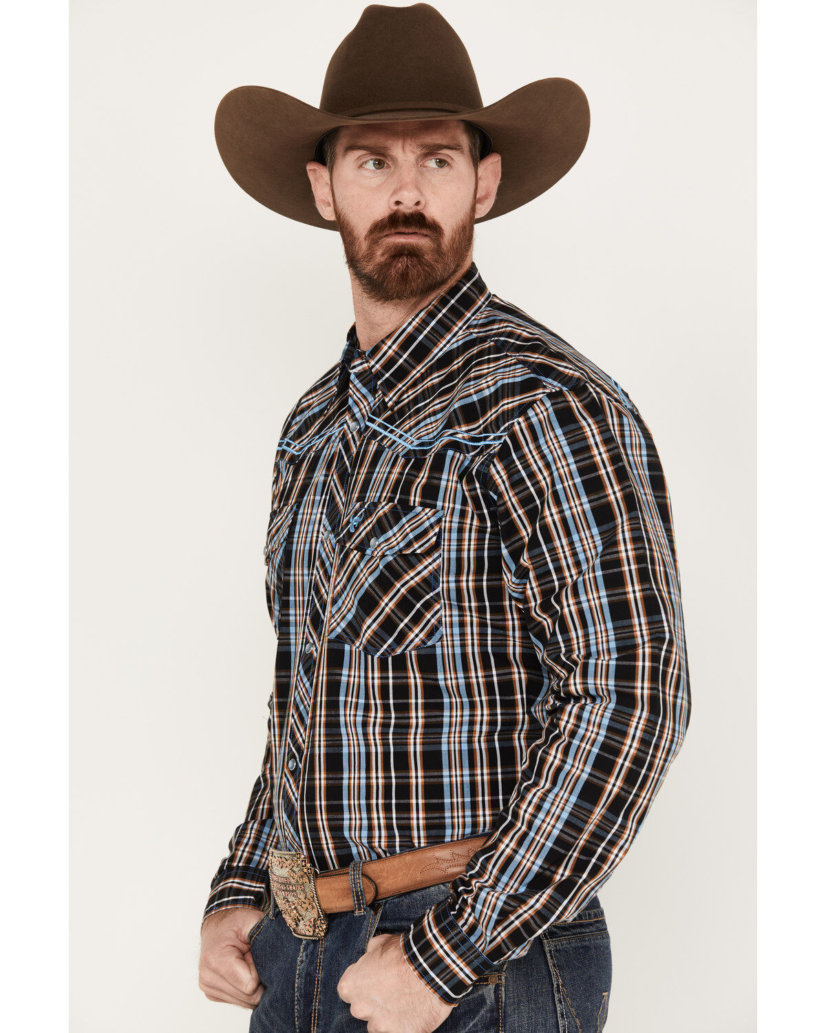 Cowboy Hardware Men's Austin Plaid Print Long Sleeve Pearl Snap Western Shirt