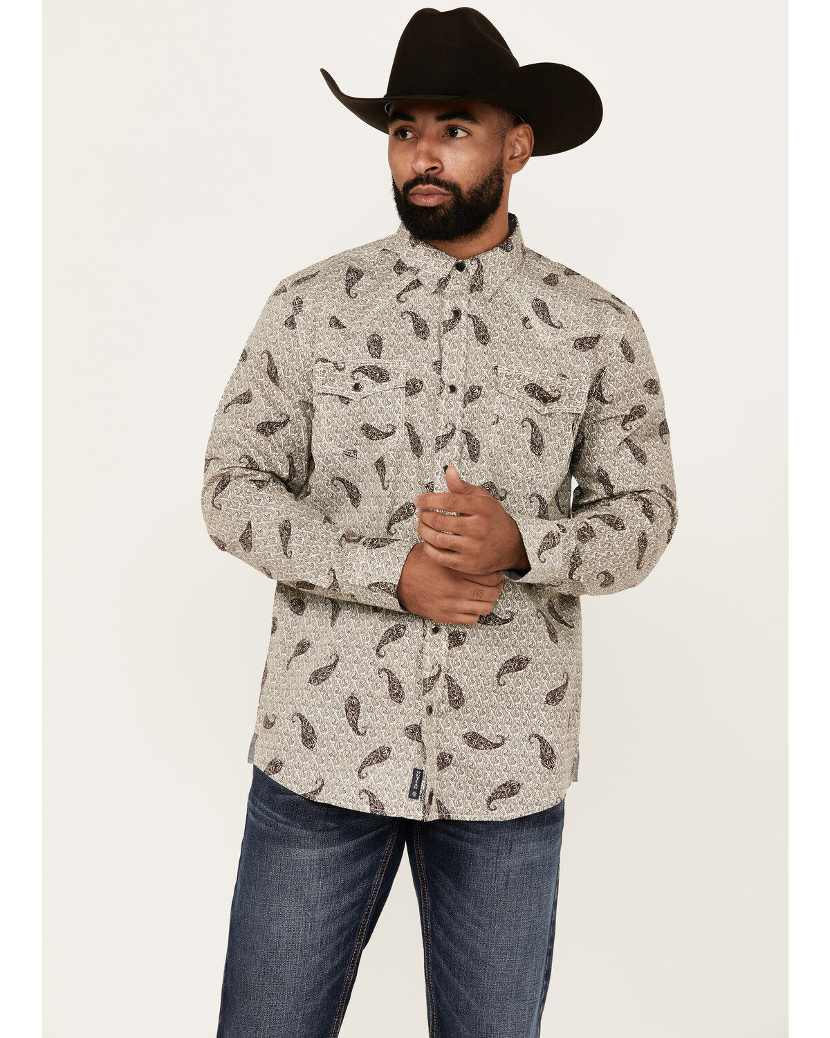 Moonshine Spirit Men's Tattoo Paisley Print Long Sleeve Snap Western Shirt