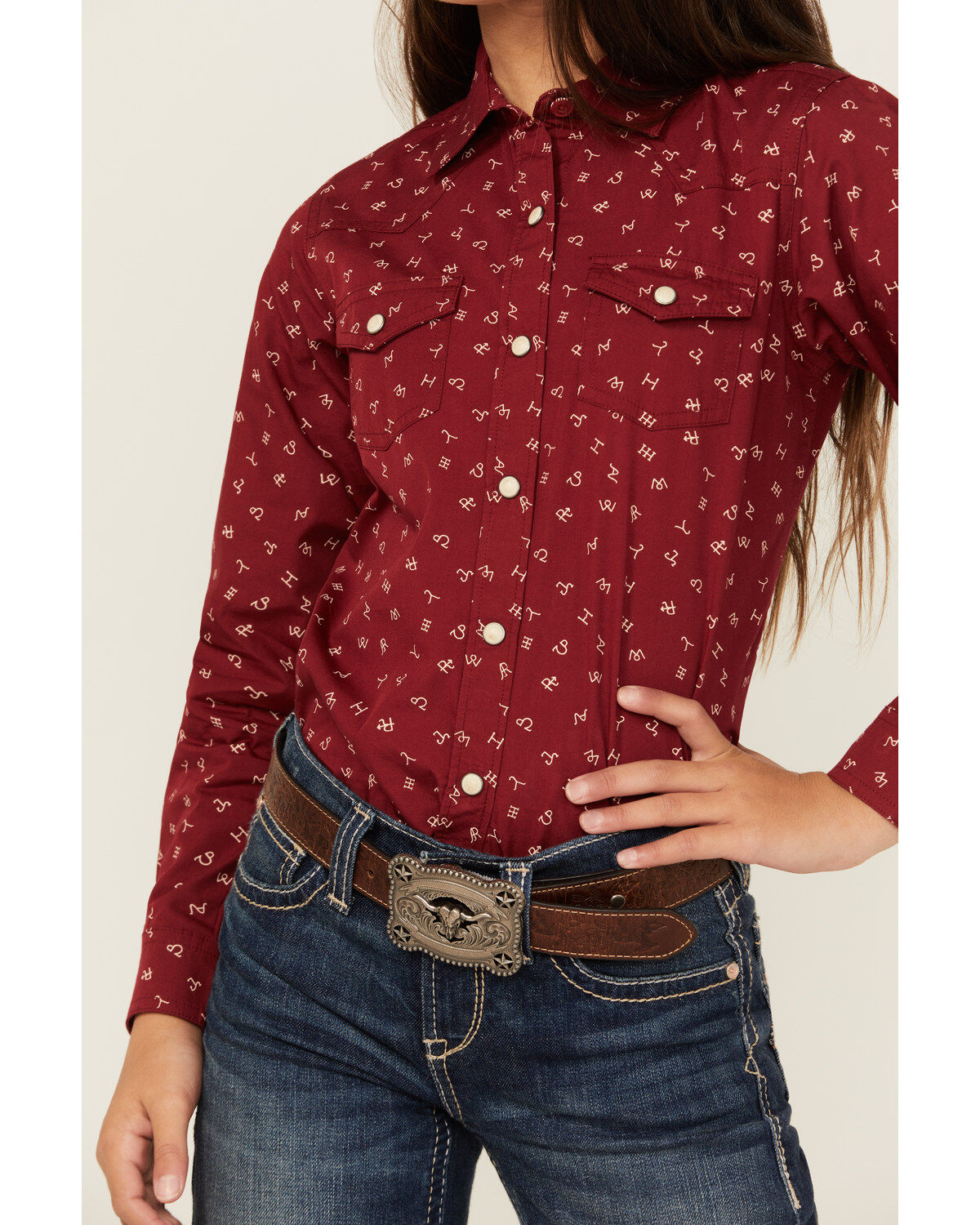 Ariat Girls' Conversation print Long Sleeve Pearl Snap Western Shirt