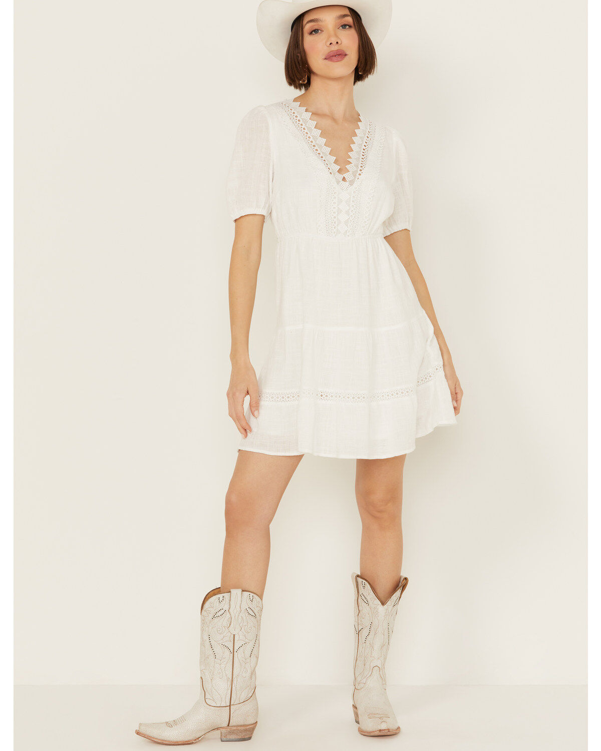 Yura Women's Lace Trim Short Sleeve Mini Dress