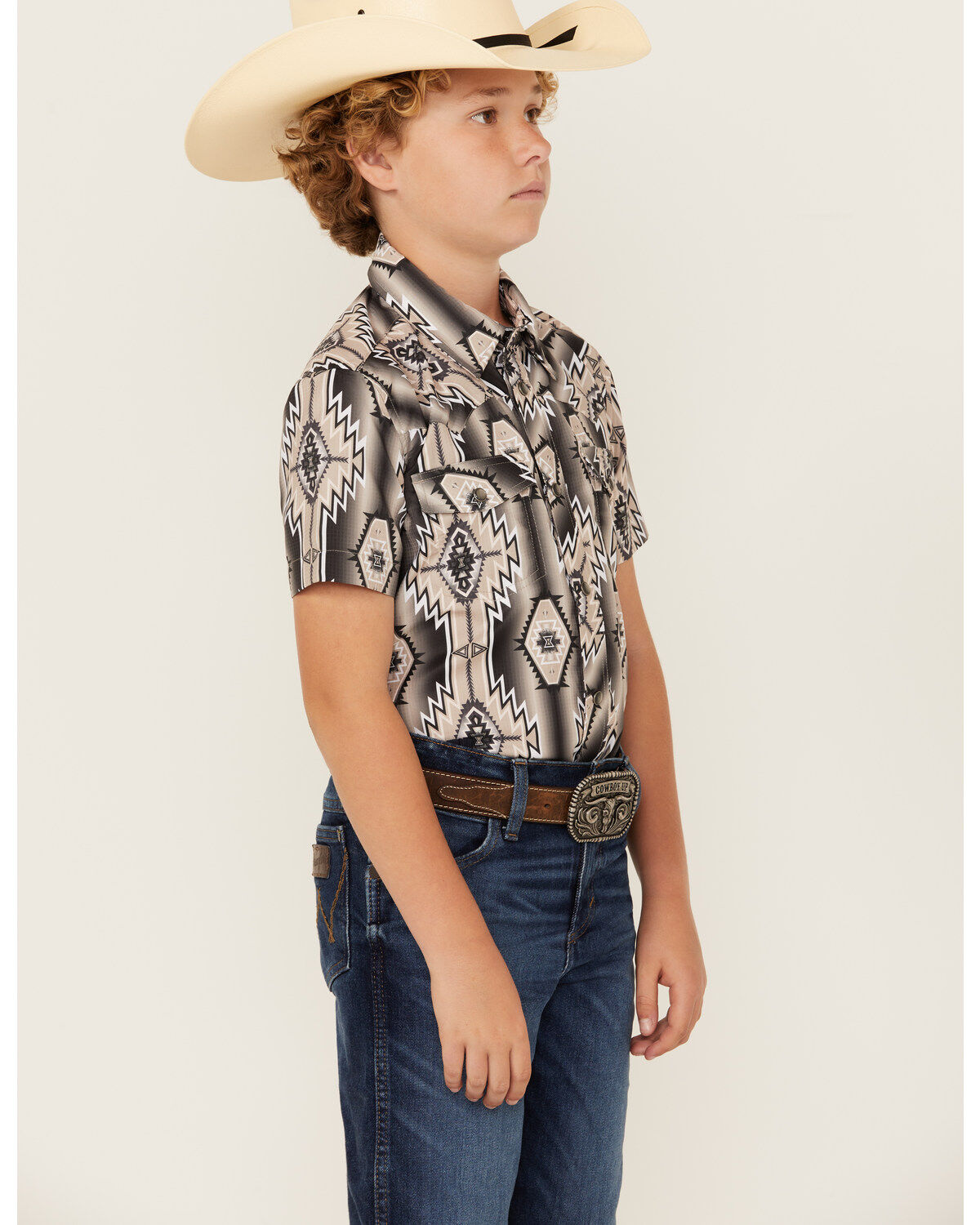 Rock & Roll Denim Boys' Southwestern Print Moisture Wicking Short Sleeve Pearl Snap Western Shirt