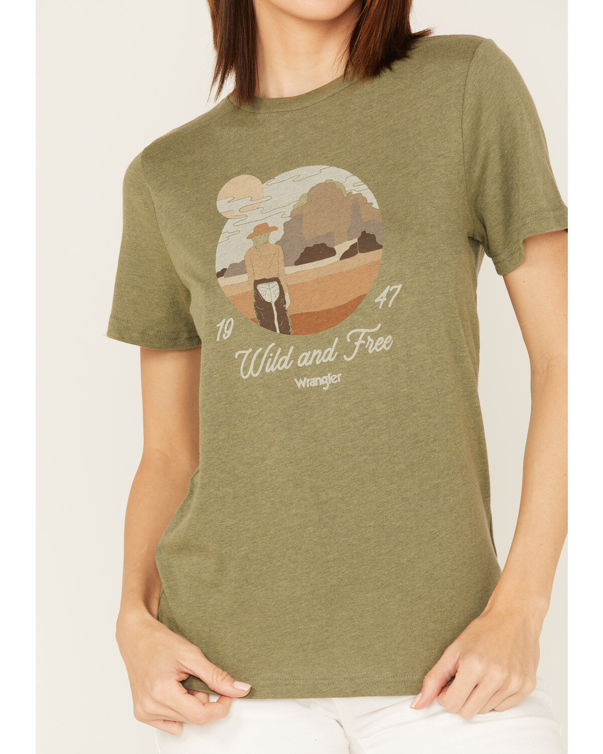 Wrangler Women's Boot Barn Exclusive Wild & Free Desert Scene Logo Short Sleeve Graphic Tee