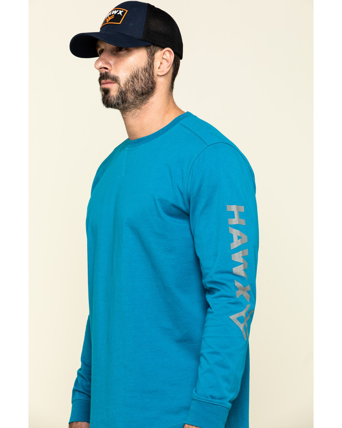 Hawx Men's Teal Sleeve Logo Long Sleeve Work T-Shirt - Tall