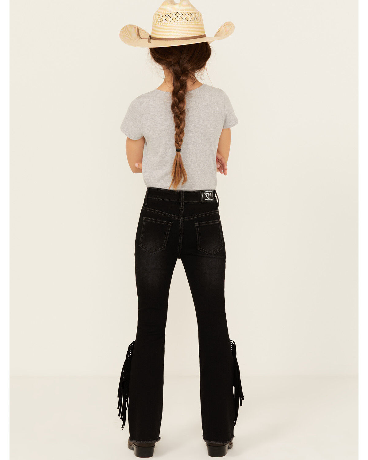 Cowgirl Hardware Girls' Side Fringe Bell Bottom Stretch Denim Jeans