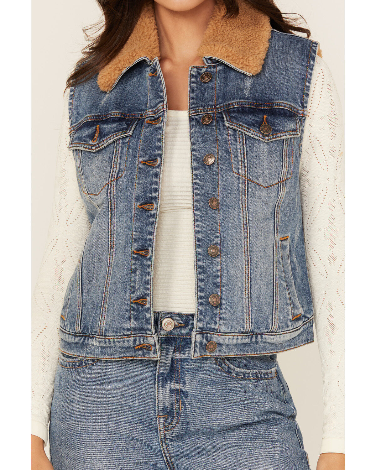 Shyanne Women's Ottawa Medium Wash Sherpa Lined Denim Vest