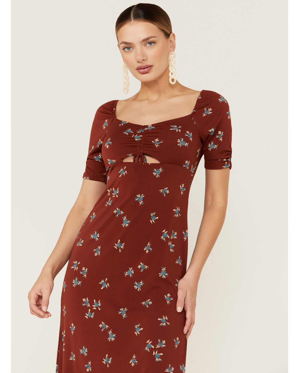 Lush Women's Ruched Front Midi Knit Dress