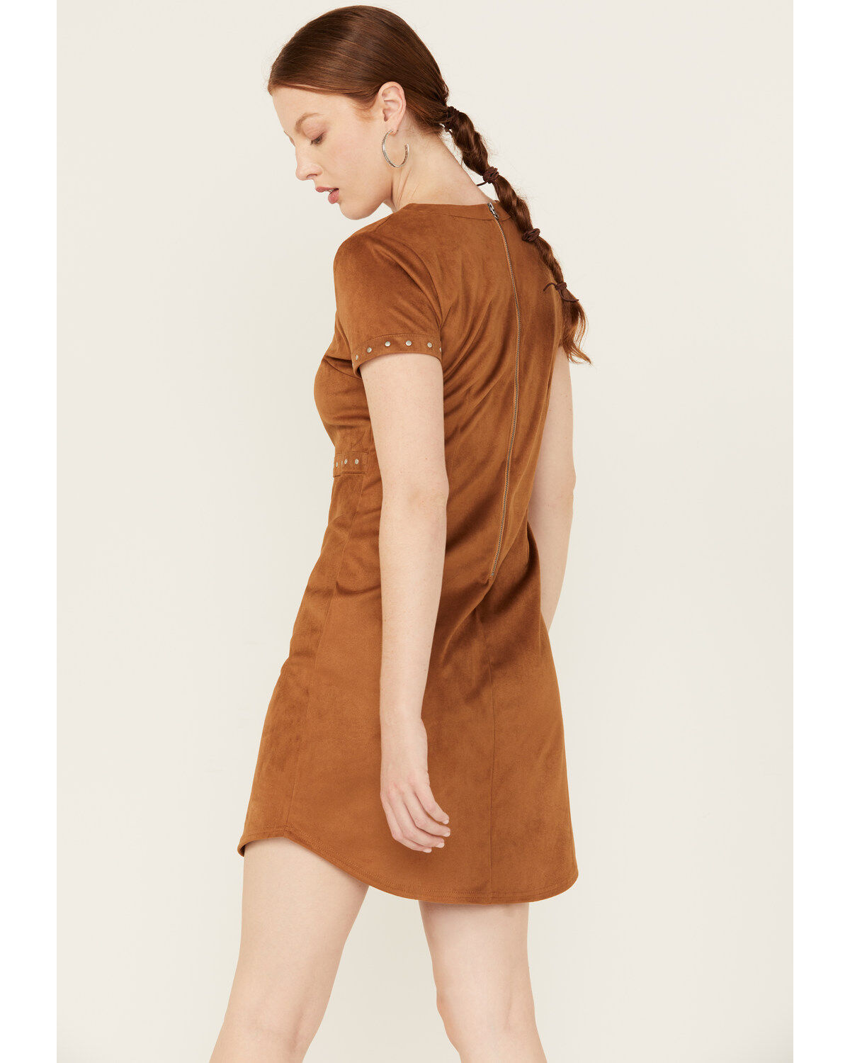 Panhandle Women's Faux Suede Studded Short Sleeve Mini Dress