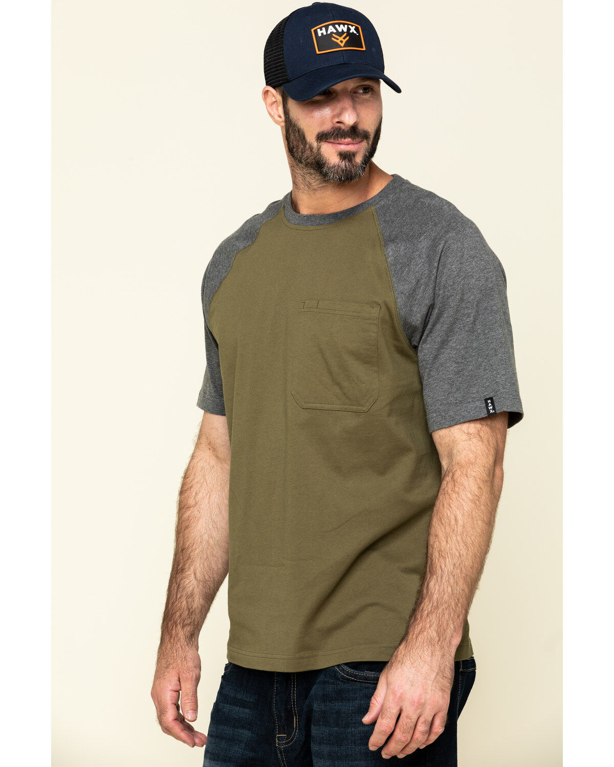 Hawx Men's Olive Midland Short Sleeve Baseball Work T-Shirt