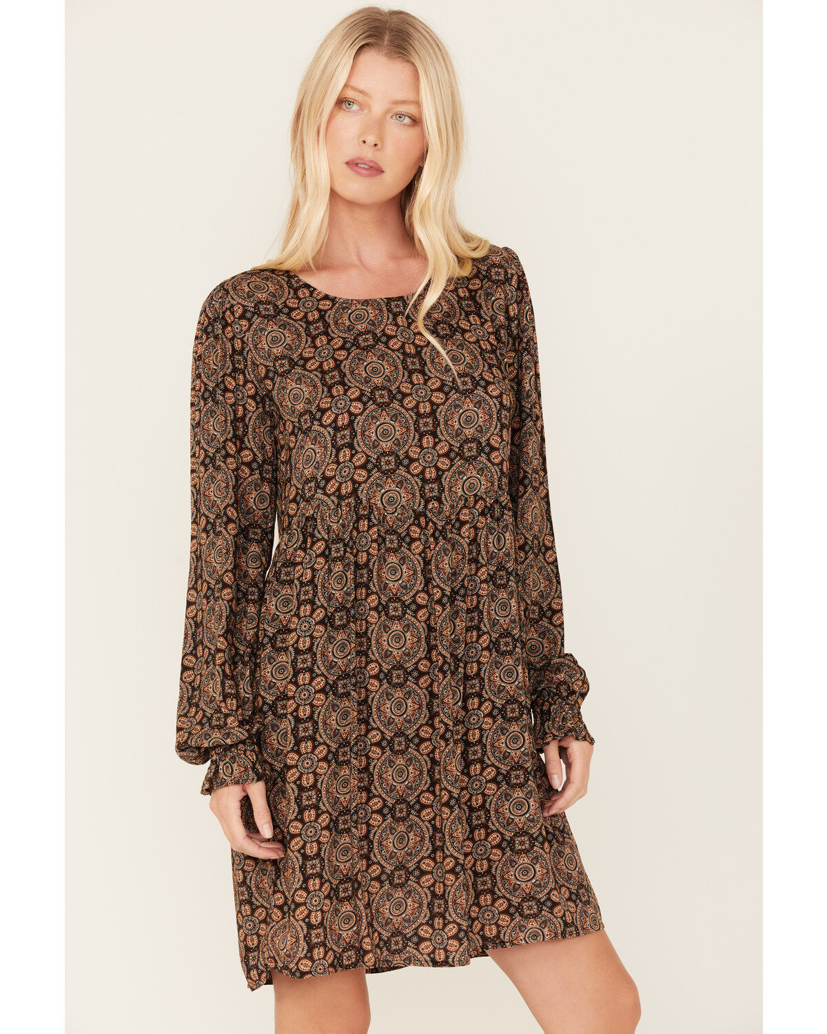 Stetson Women's Praire Paisley Print Long Sleeve Mini Dress