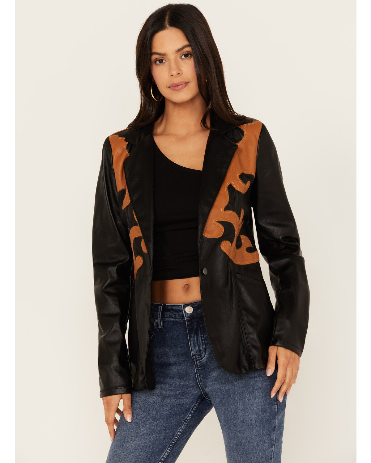 Rock & Roll Denim Women's Western Detail Faux Leather Blazer