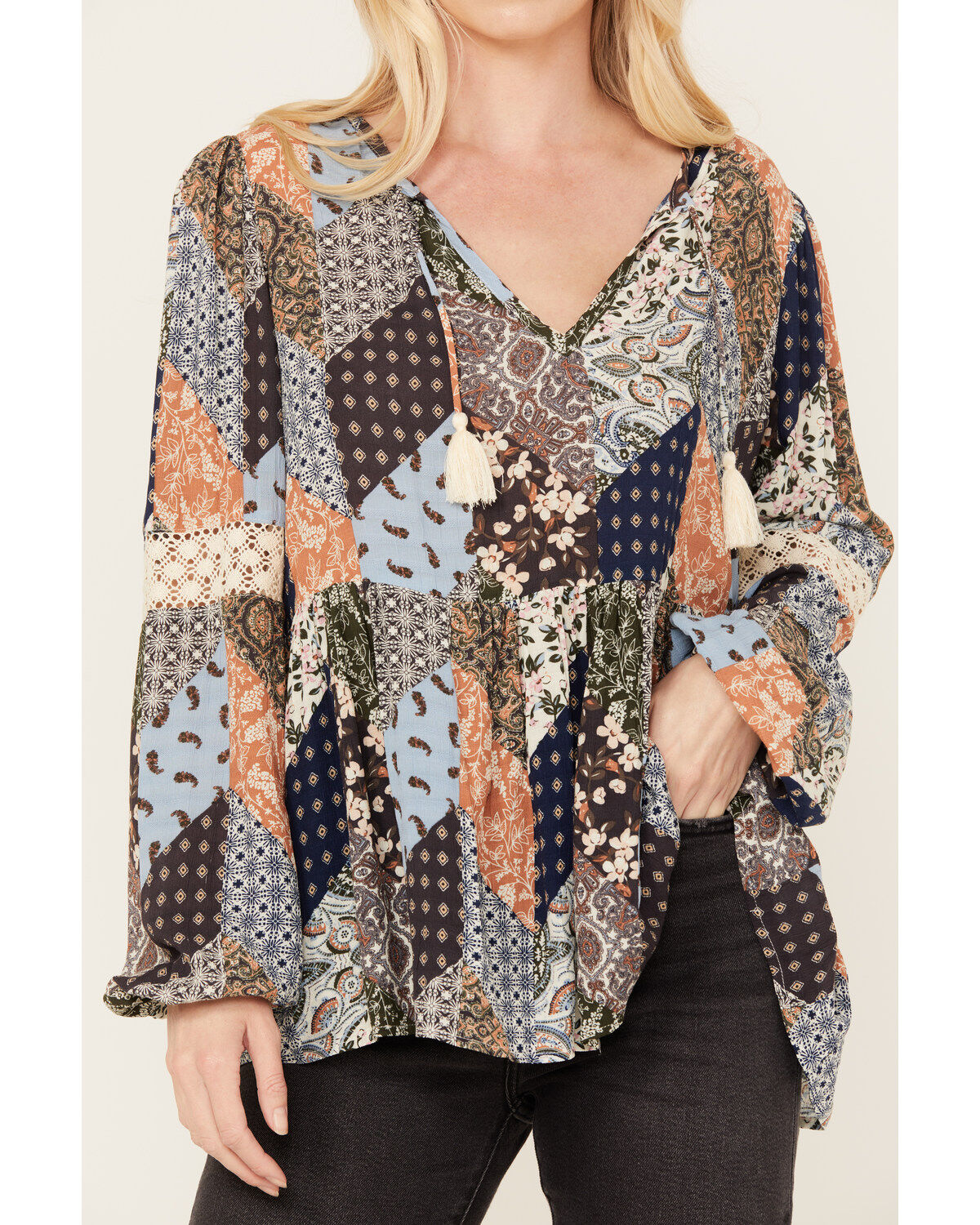 Cleo + Wolf Women's Dobbie Patchwork Top