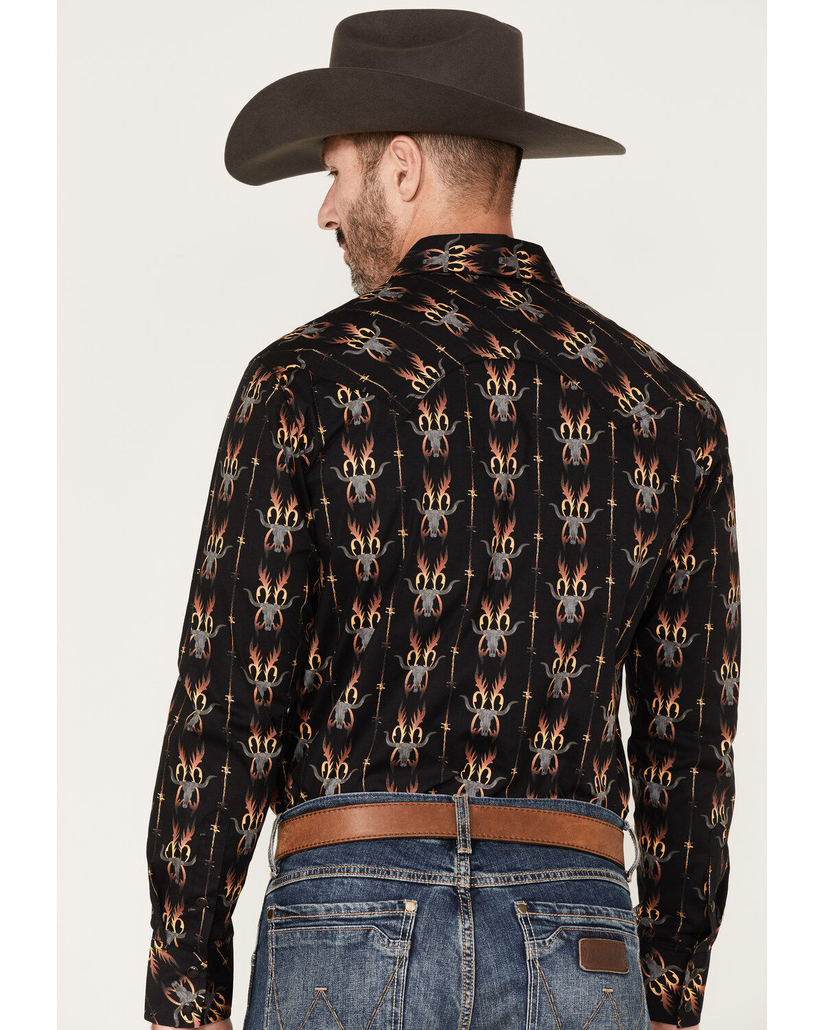 Dale Brisby Men's Stretch Antler Bull Skull Print Western Shirt