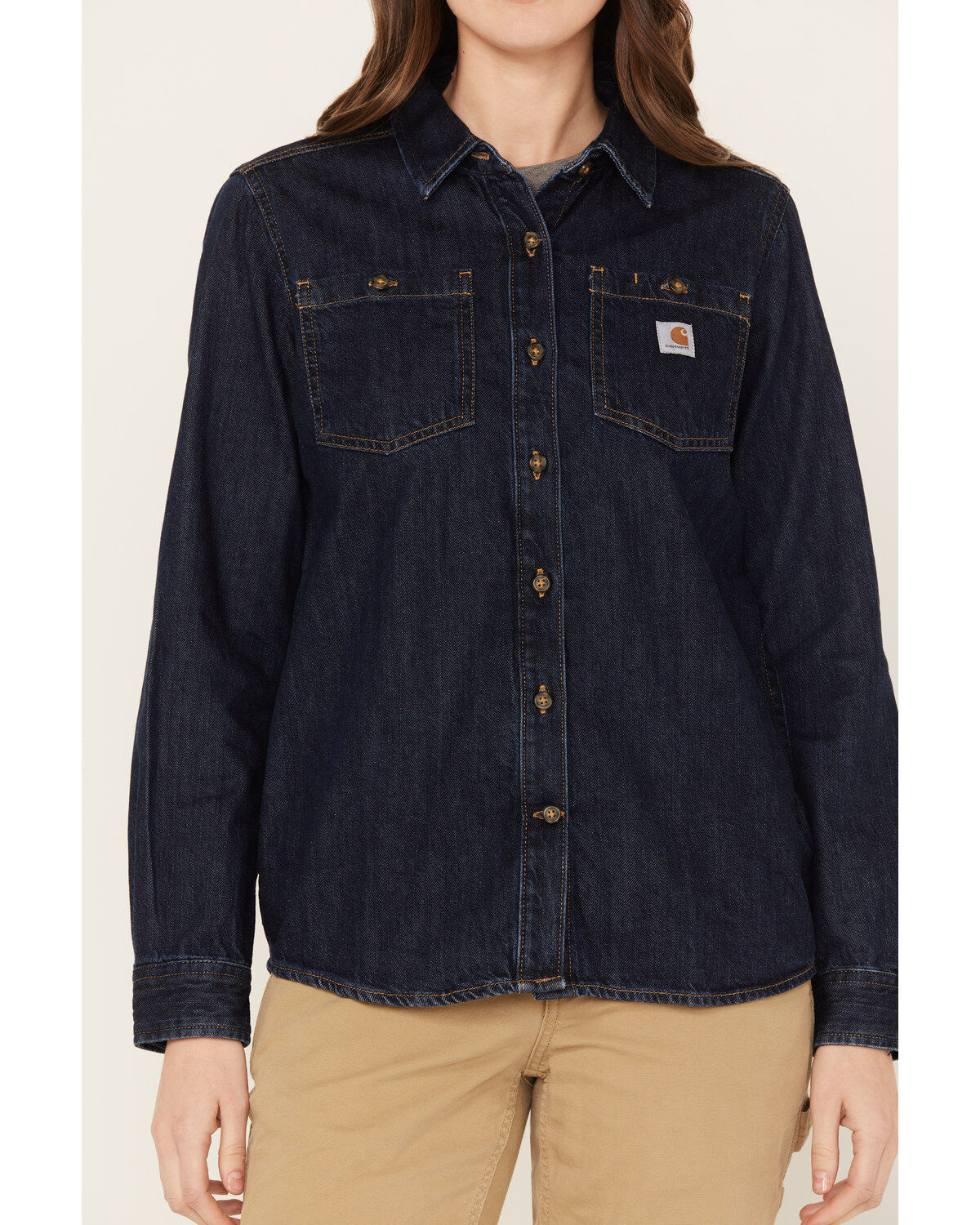 Carhartt Women's Relaxed Fit Midweight Denim Long Sleeve Work Shirt