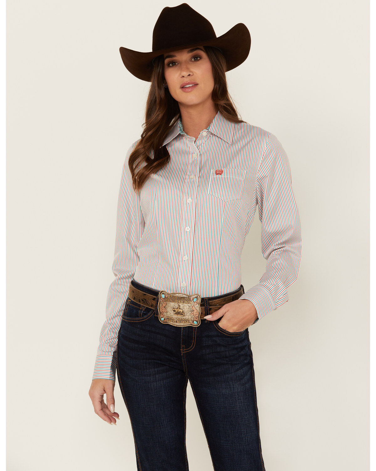 Cinch Women's Striped Long Sleeve Button-Down Western Shirt