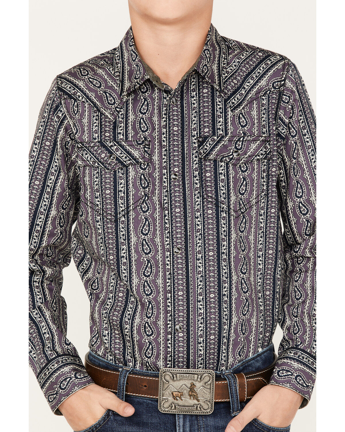 Cody James Boys' Paisley Stripe Print Long Sleeve Snap Western Shirt