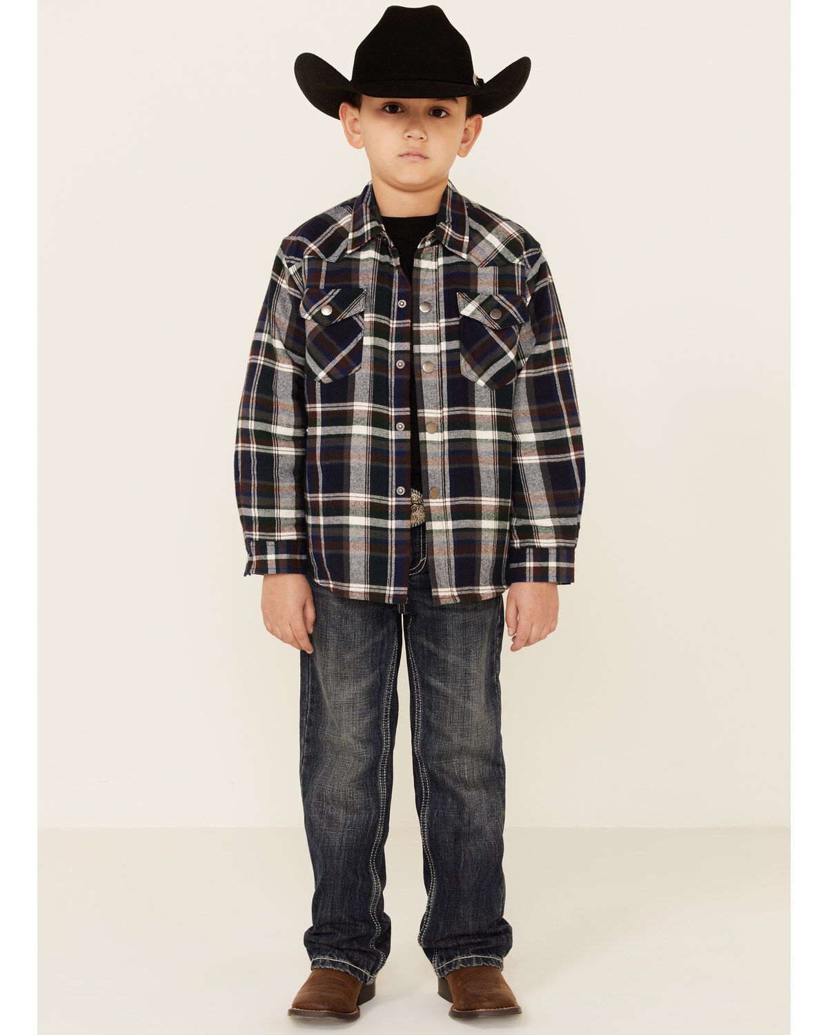 Roper Boys' Plaid Long Sleeve Snap Western Flannel Shirt