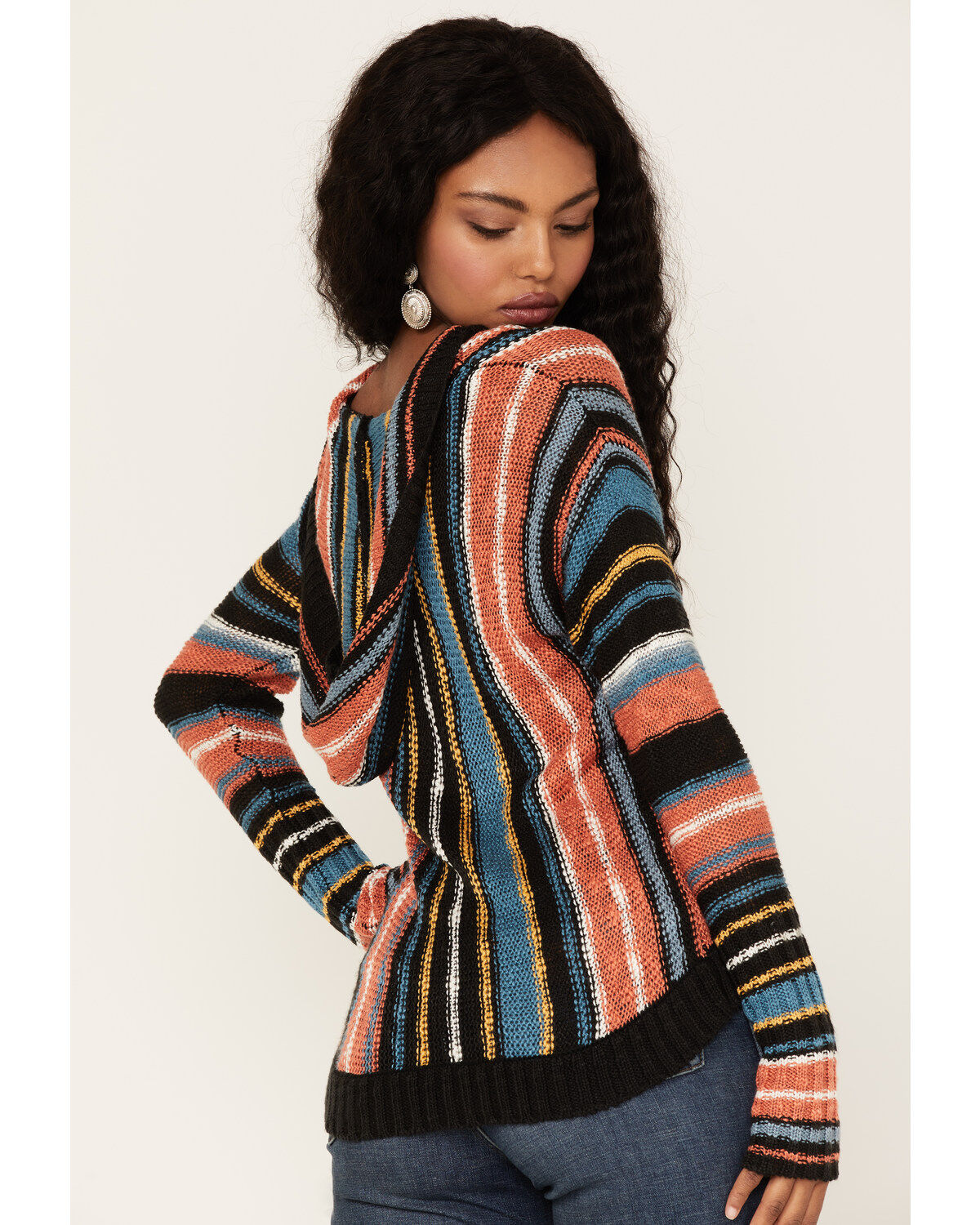 Rock & Roll Denim Women's Serape Stripe Knit Hooded Sweater