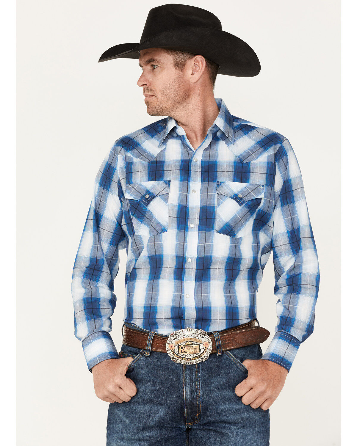 Ely Walker Men's Plaid Print Long Sleeve Pearl Snap Western Shirt