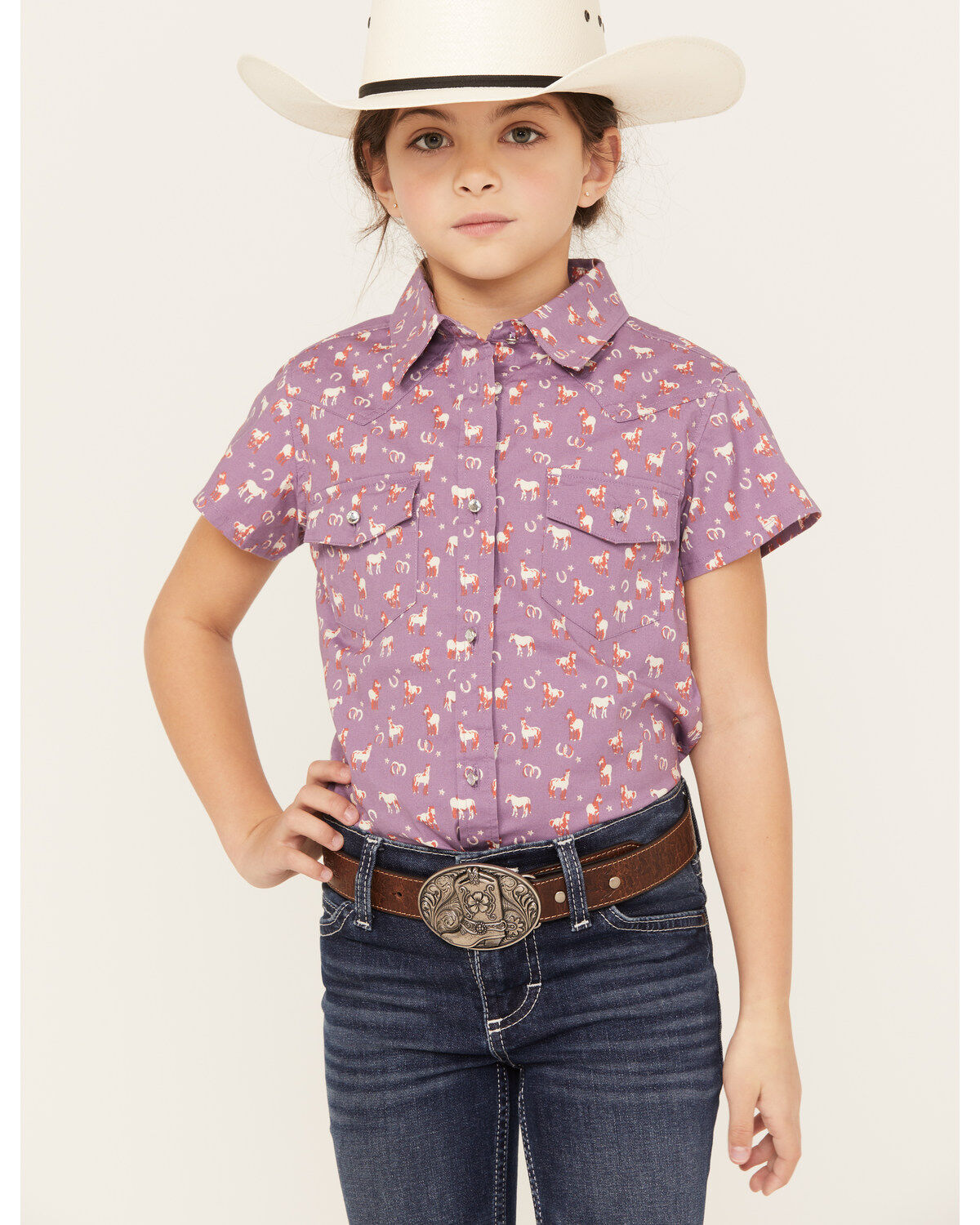 Shyanne Girls' Printed Short Sleeve Button-Down Western Stretch Shirt
