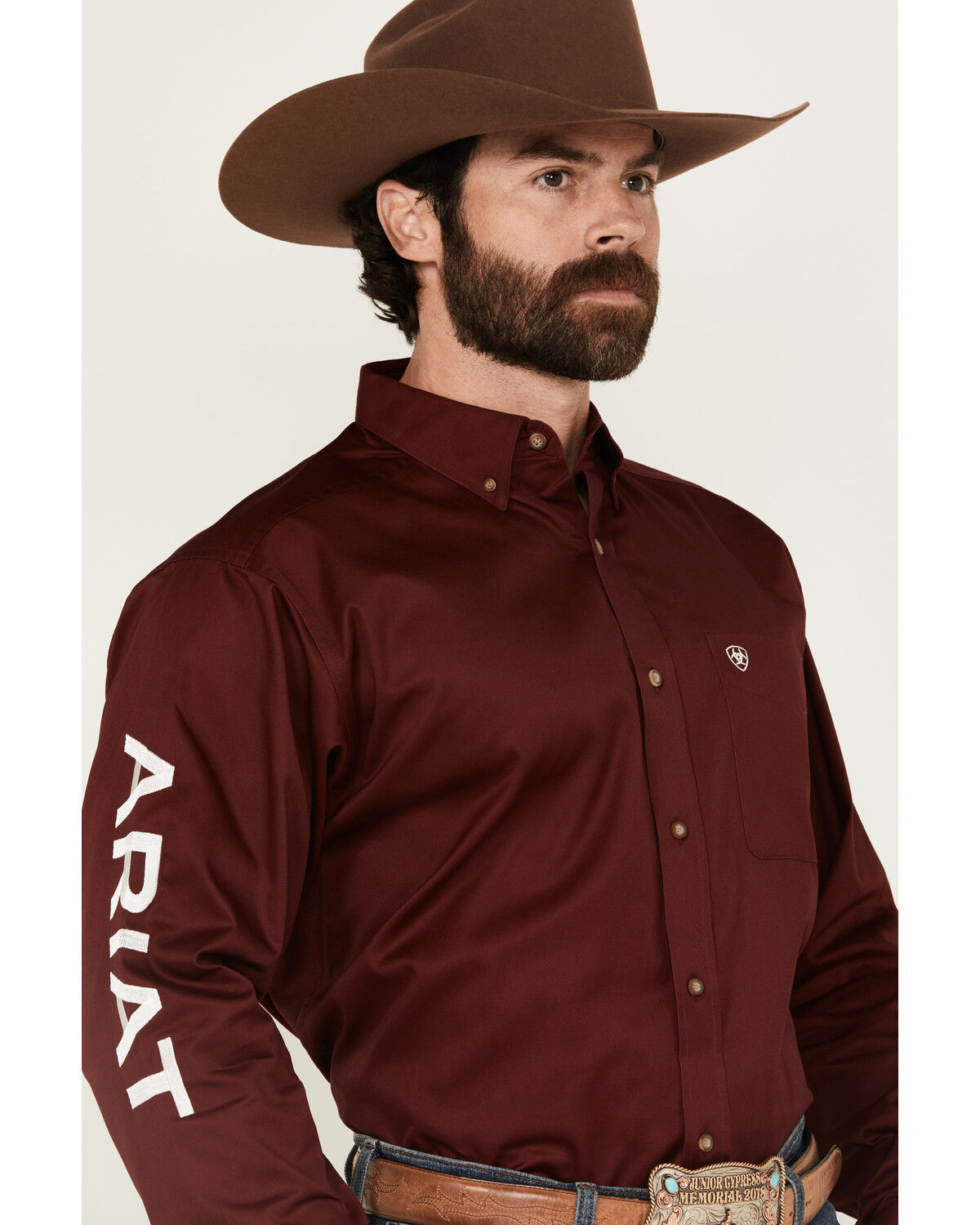 Ariat Men's Burgundy Team Logo Solid Twill Long Sleeve Western Shirt