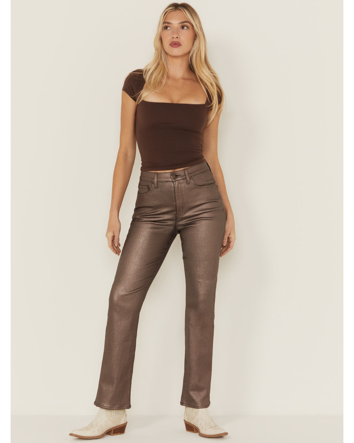 Daze Women's Sundaze High Rise Cropped Coated Stretch Pants