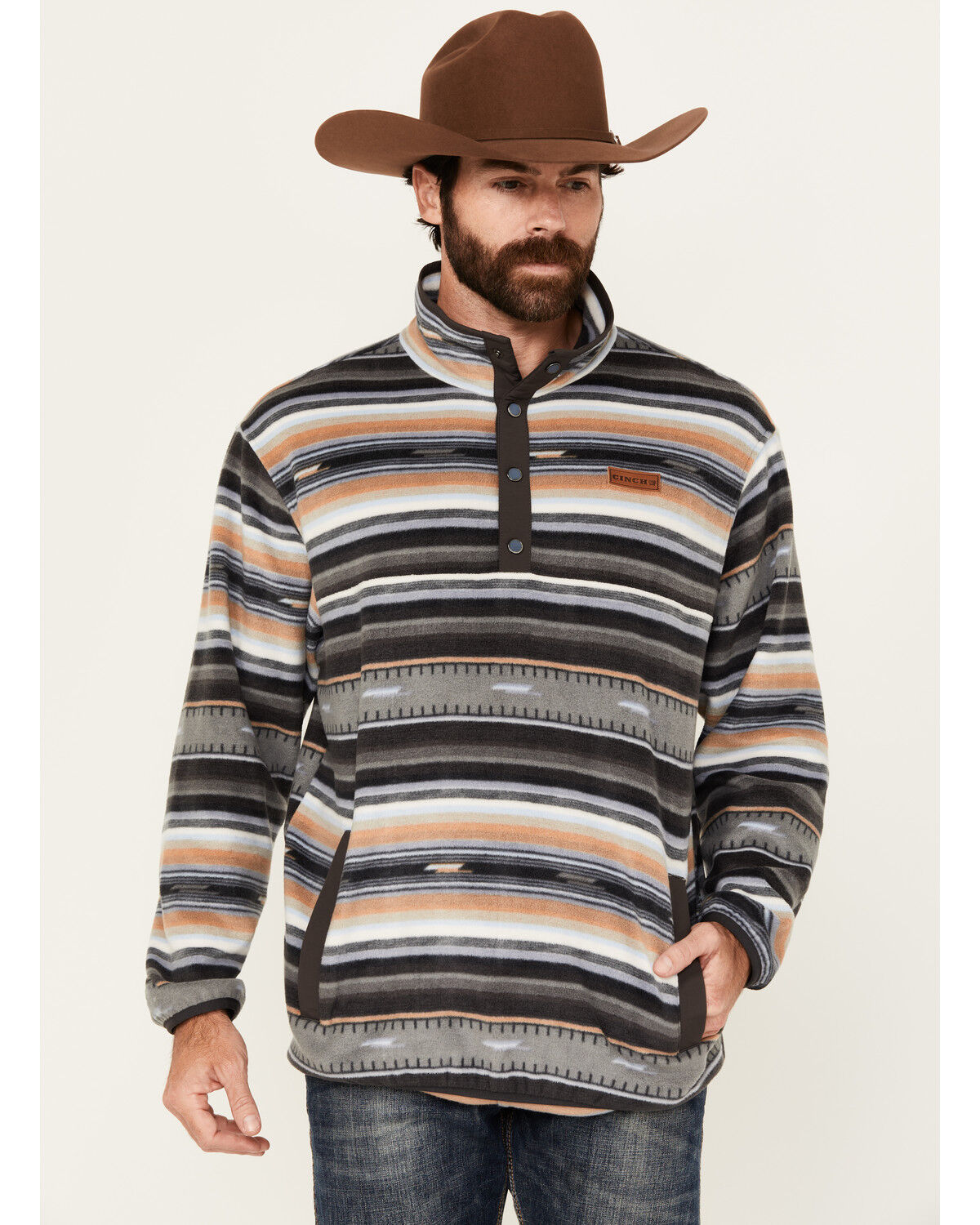 Cinch Men's Striped Print Quarter Snap Long Sleeve Pullover