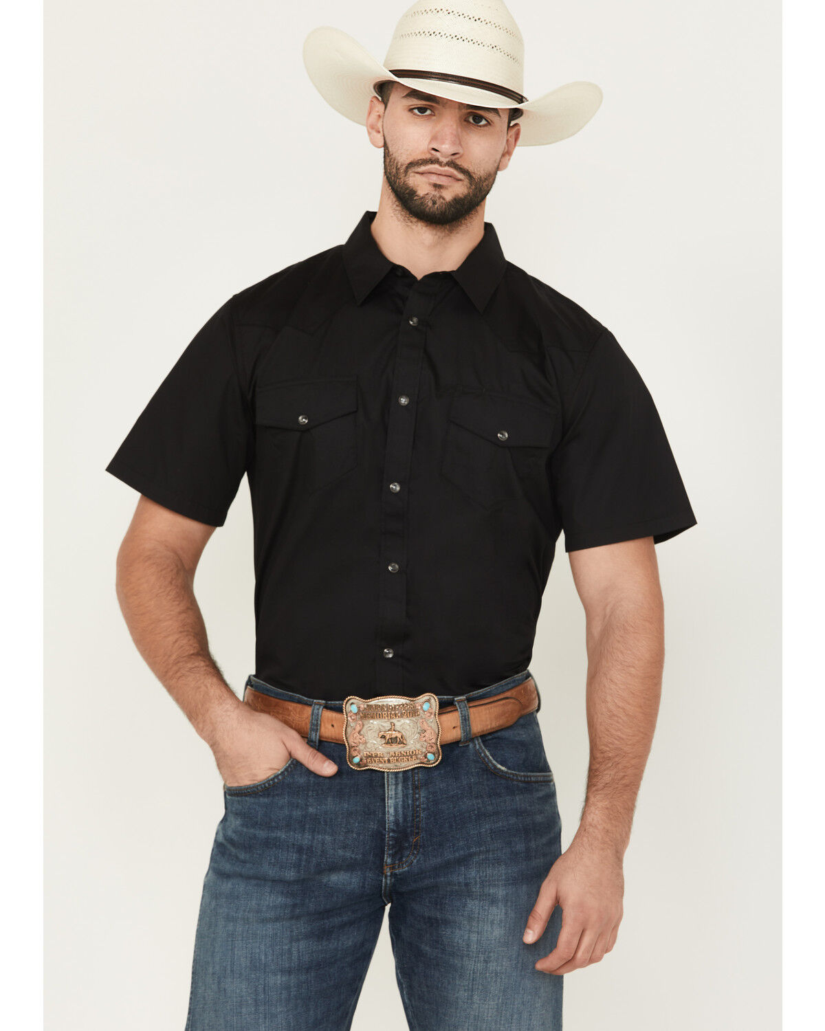 Gibson Men's Solid Pearl Snap Short Sleeve Western Shirt