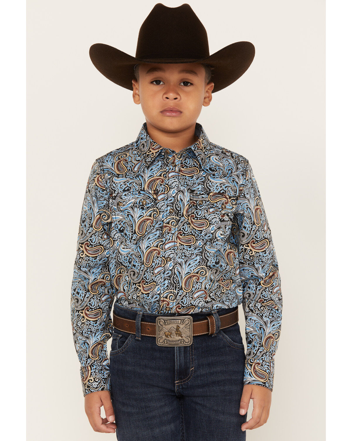 Cody James Boys' Paisley Print Long Sleeve Snap Western Shirt
