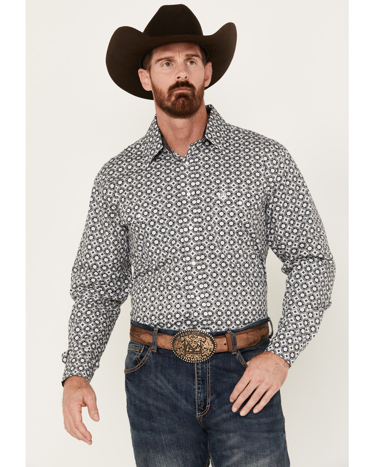 Panhandle Men's Select Medallion Print Long Sleeve Snap Western Shirt