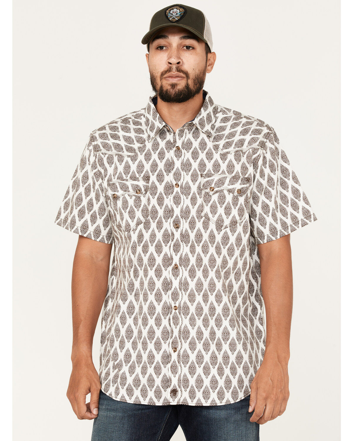 Moonshine Spirit Men's Bar Stool Floral Geo Print Snap Western Shirt
