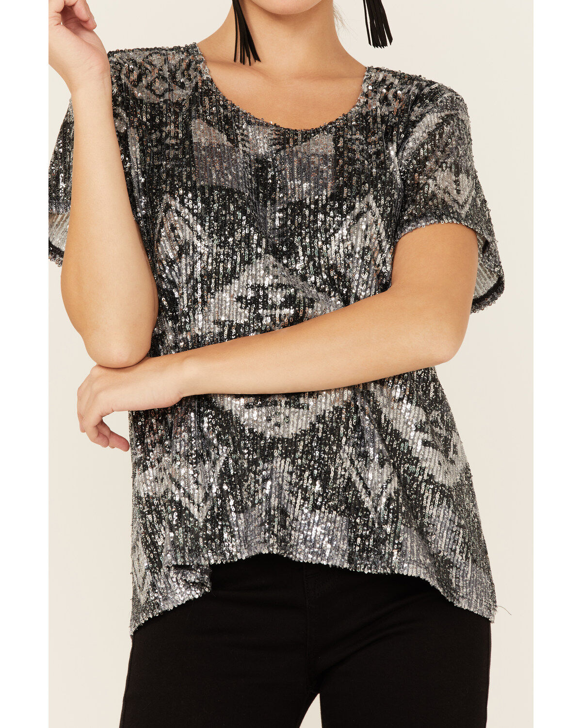 Tasha Polizzi Women's Sequins Starla Short Sleeve Top
