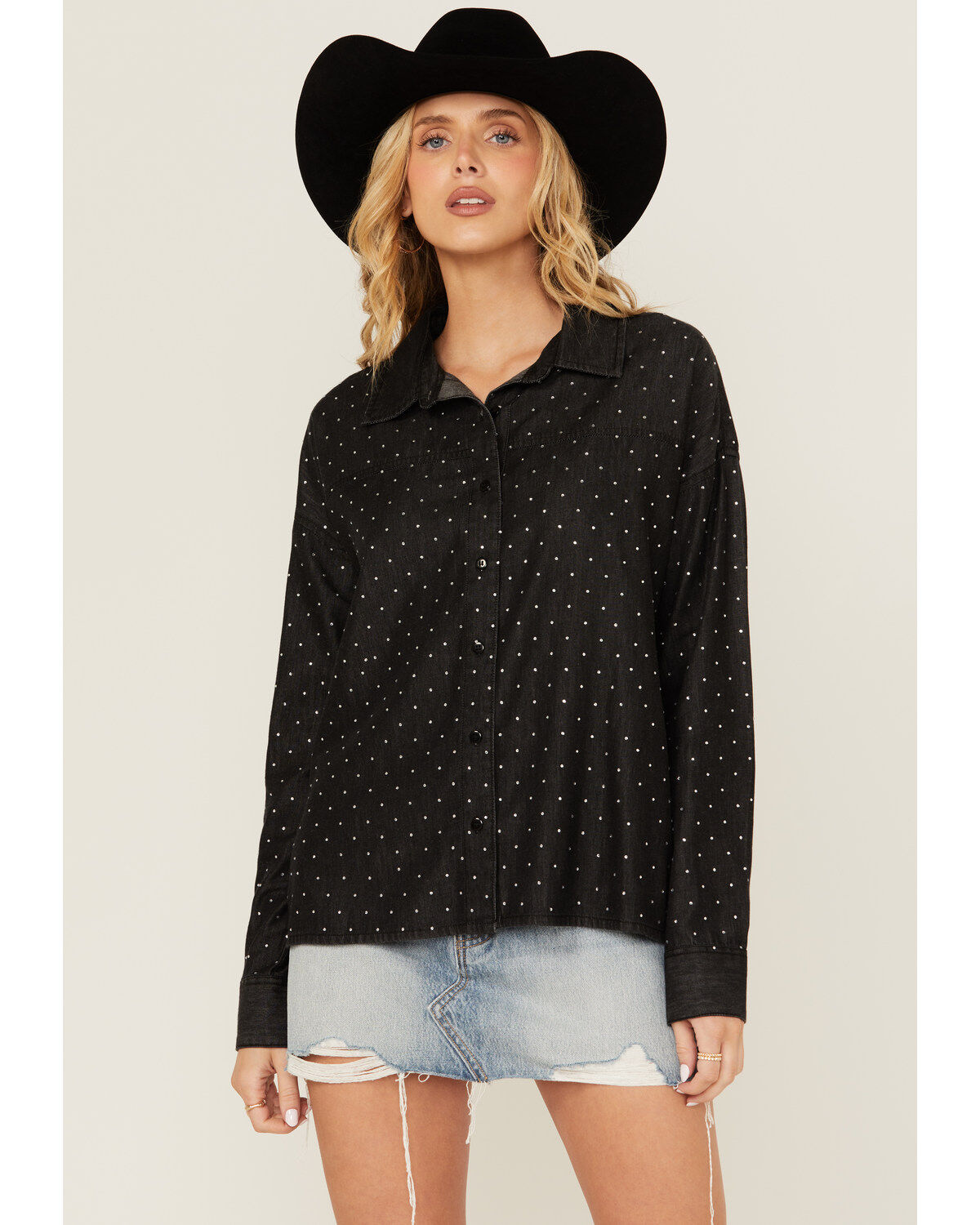 Rock & Roll Denim Women's Rhinestone Long Sleeve Button-Down Western Shirt