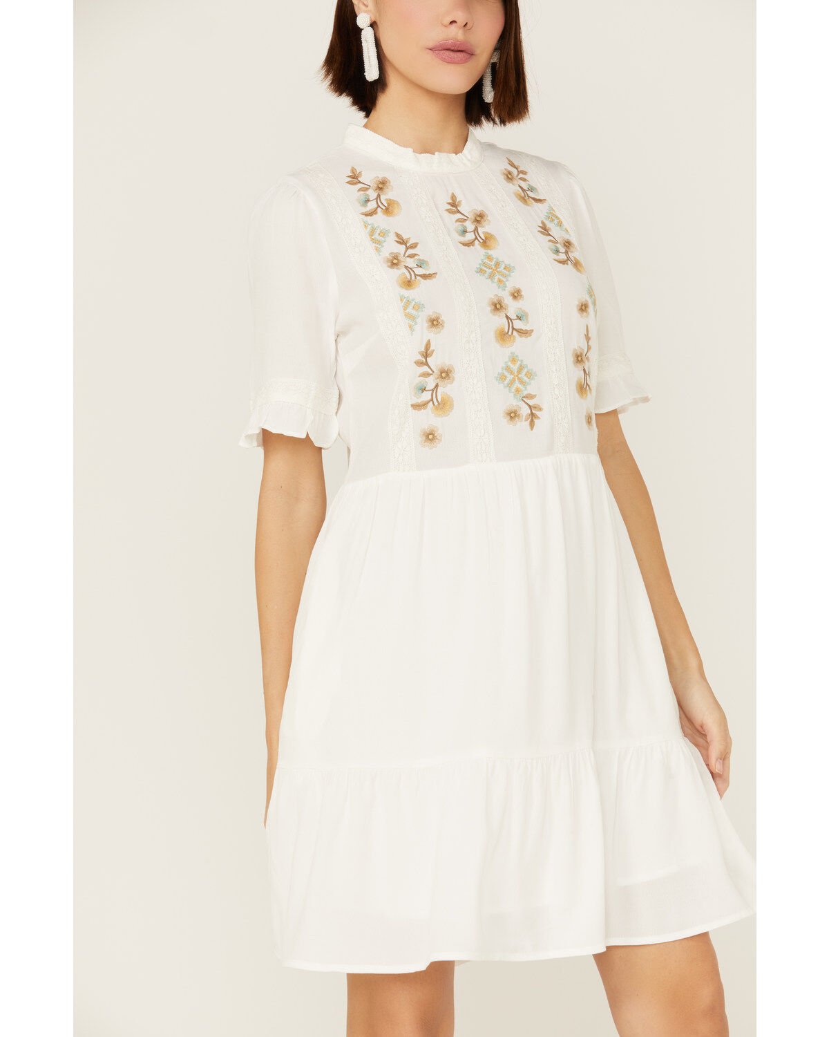 Stetson Women's Embroidered Floral Ruffle Surplice Mini Dress