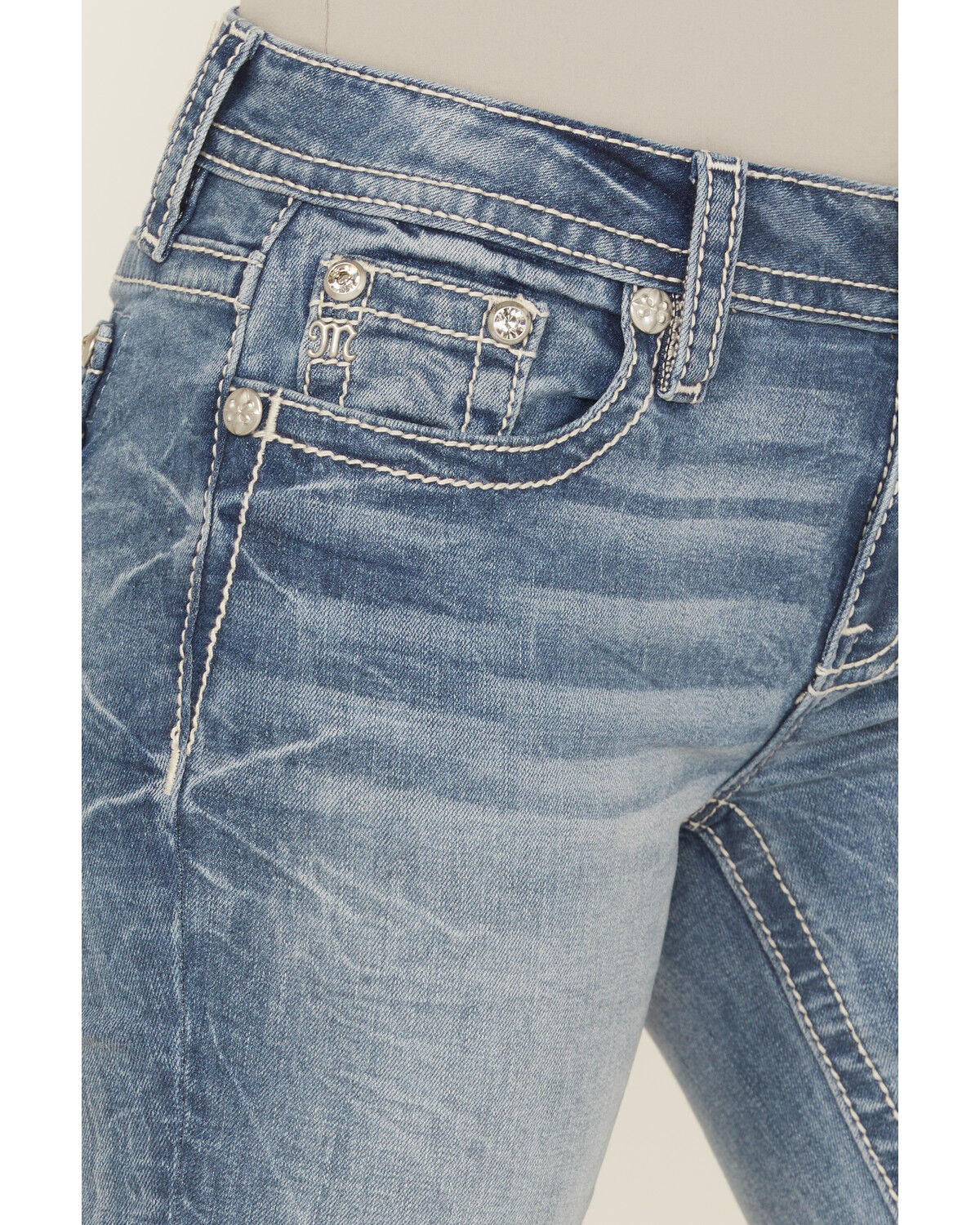 Miss Me Women's Medium Wash Mid Rise Bootcut Stretch Denim Jeans