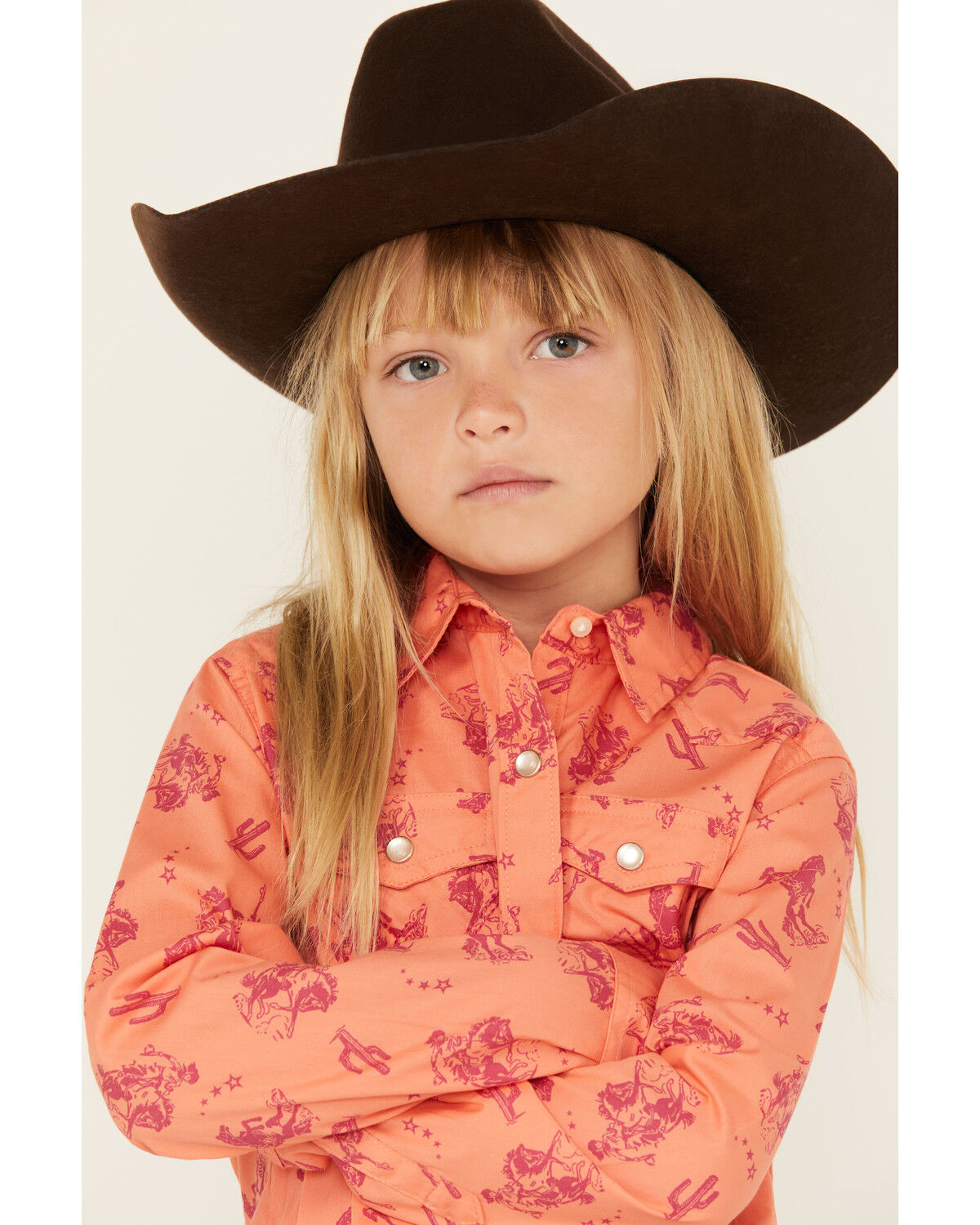 Wrangler Girls' Conversation Print Long Sleeve Pearl Snap Western Shirt