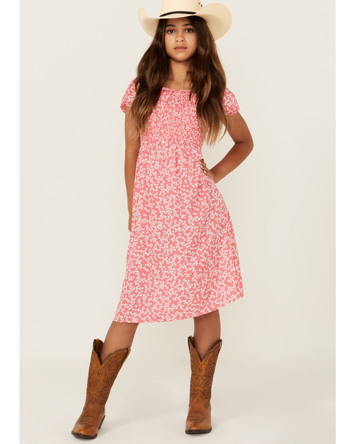 Trixxi Girls' Smocked Puff Sleeve Midi Dress