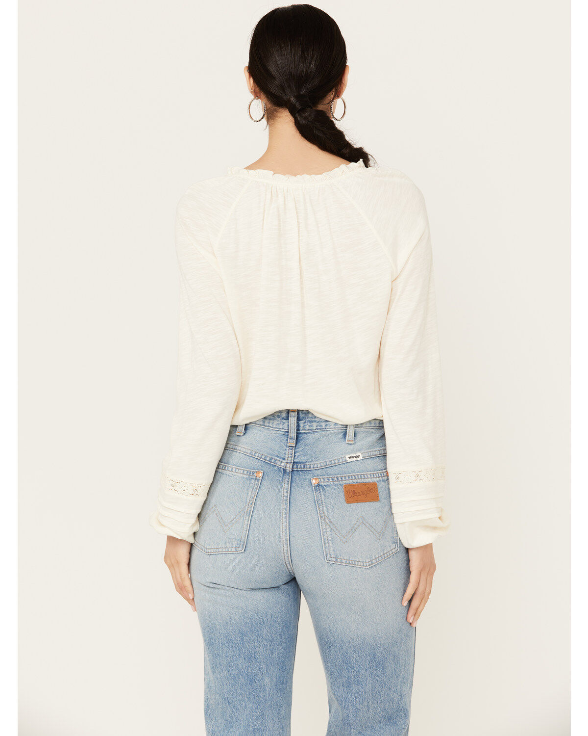 Jolt Women's Egret Lace Trim Button Down Long Sleeve Top