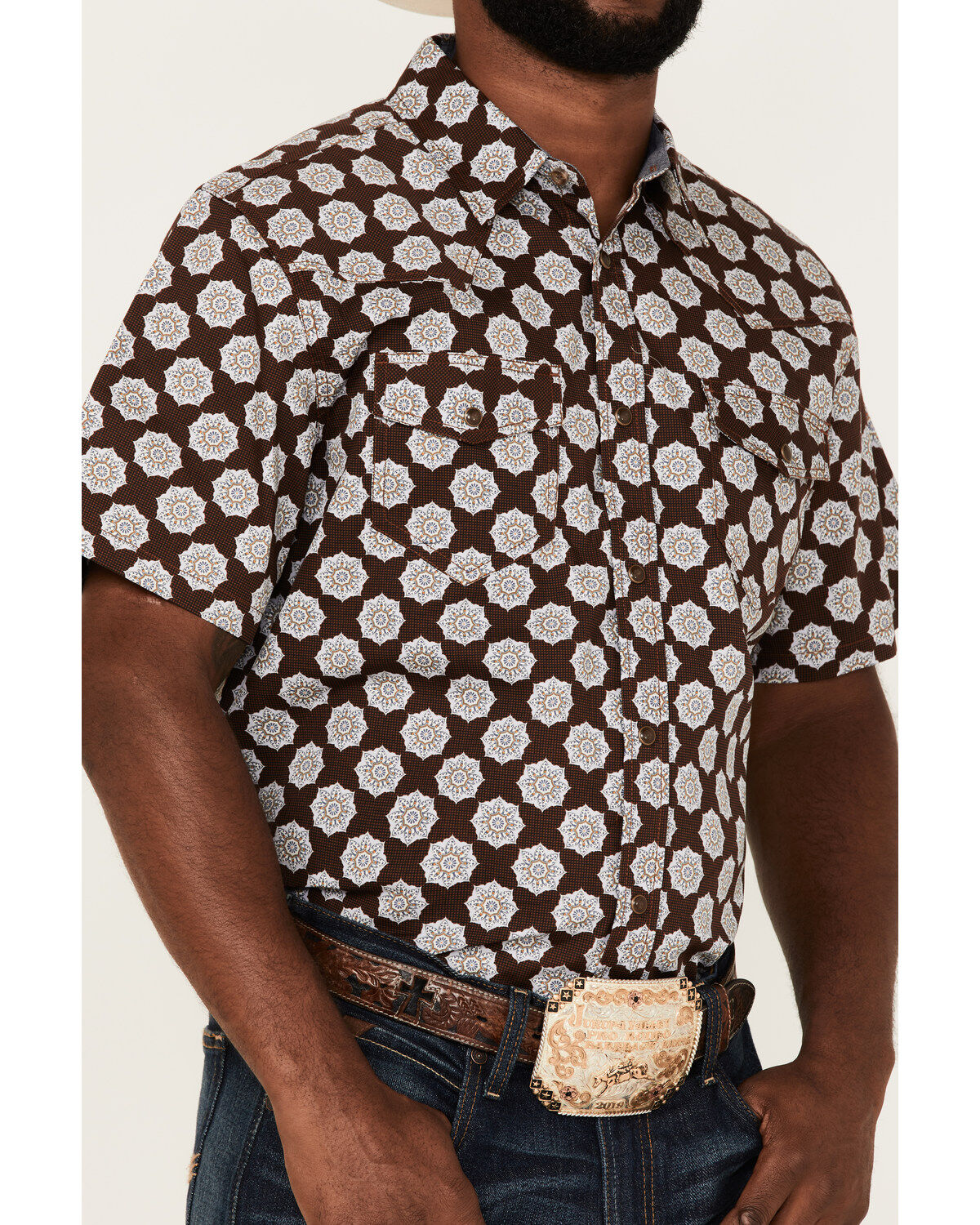 Cody James Men's Kingsland Medallion Print Short Sleeve Snap Western Shirt